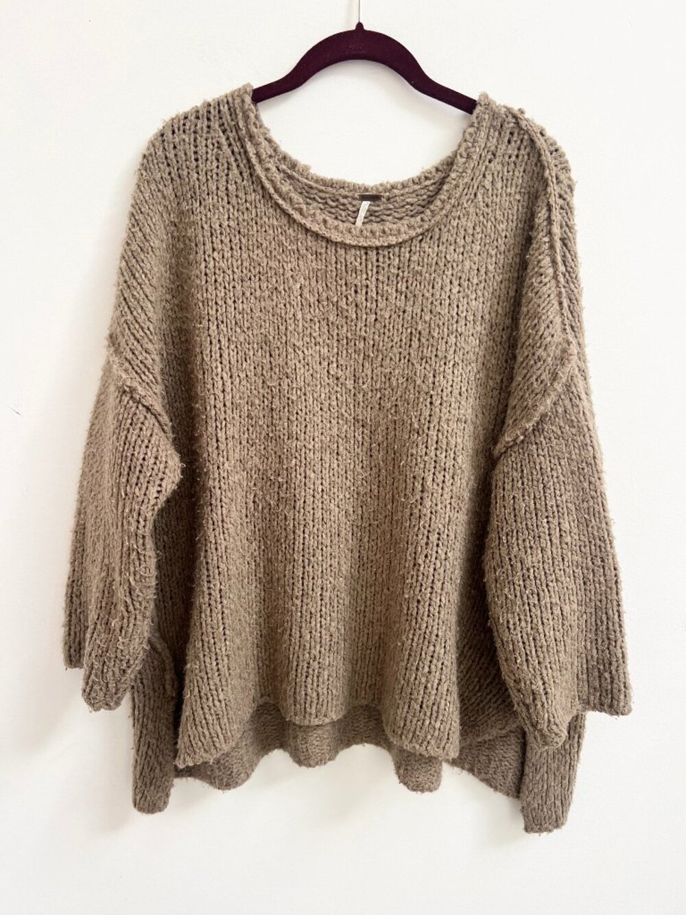 Free People Wool Angora Blend Chunky Knit Oversized Sweater Brown S